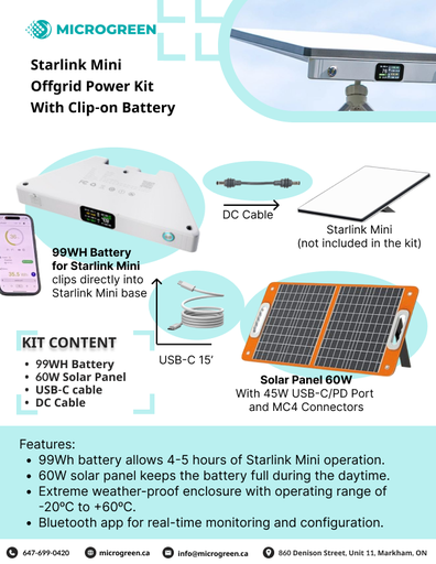 Starlink Mini Off-grid Power Kit With Clip-on Battery